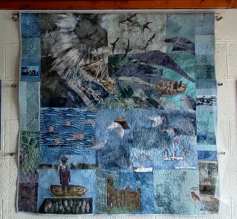 Ceri Biddle's intricate textile piece is one of three to be seen in the Rousay, Egilsay and Wyre pier waiting rooms