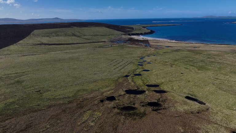 This aerial view of Mussetter, Eday shows the extensive network of pools created